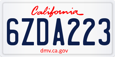 CA license plate 6ZDA223