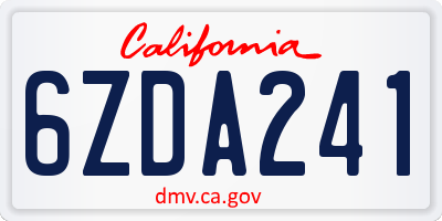 CA license plate 6ZDA241