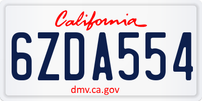 CA license plate 6ZDA554