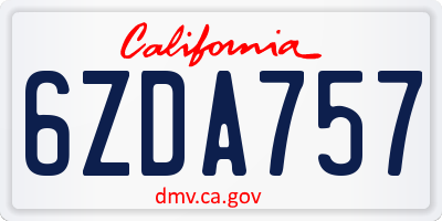 CA license plate 6ZDA757