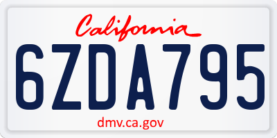 CA license plate 6ZDA795