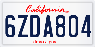 CA license plate 6ZDA804