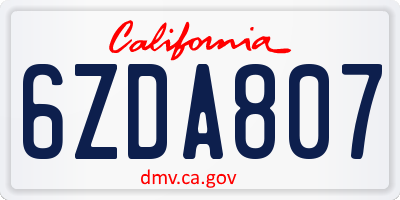 CA license plate 6ZDA807