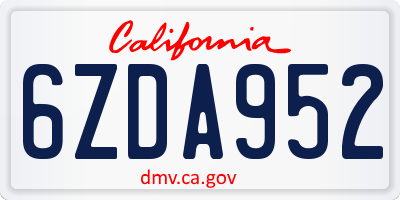 CA license plate 6ZDA952