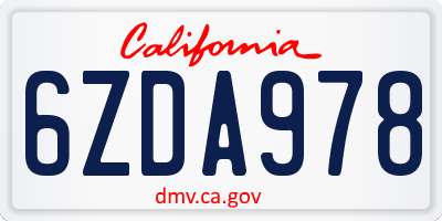 CA license plate 6ZDA978