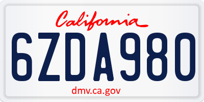 CA license plate 6ZDA980