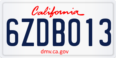 CA license plate 6ZDB013