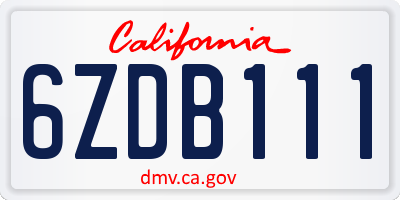 CA license plate 6ZDB111