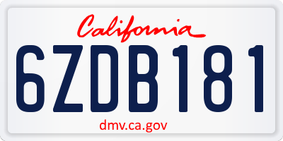 CA license plate 6ZDB181