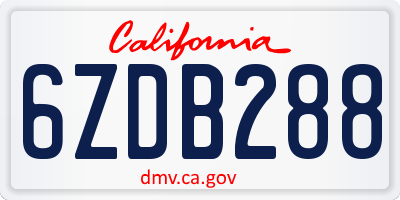 CA license plate 6ZDB288