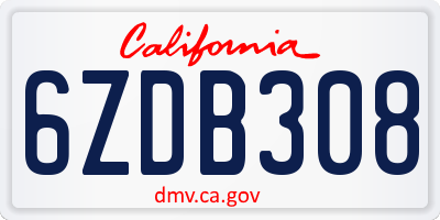 CA license plate 6ZDB308