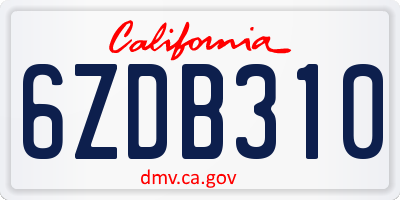 CA license plate 6ZDB310
