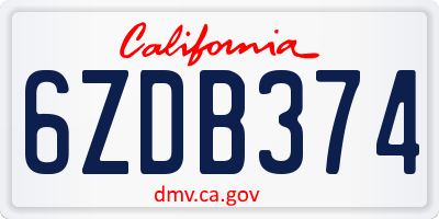 CA license plate 6ZDB374