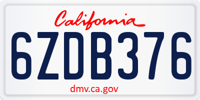 CA license plate 6ZDB376