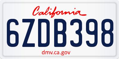 CA license plate 6ZDB398