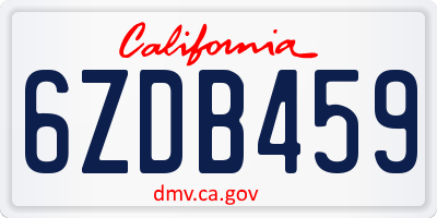 CA license plate 6ZDB459