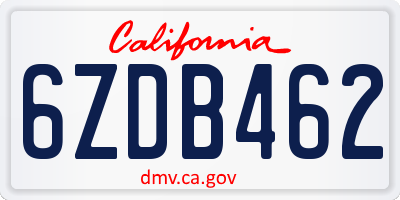 CA license plate 6ZDB462