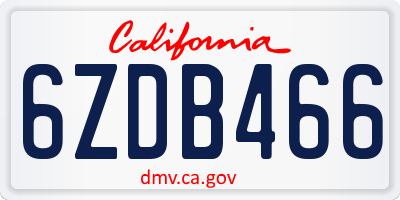 CA license plate 6ZDB466