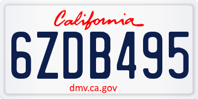 CA license plate 6ZDB495