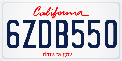 CA license plate 6ZDB550