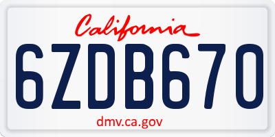 CA license plate 6ZDB670