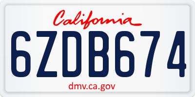 CA license plate 6ZDB674