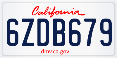 CA license plate 6ZDB679