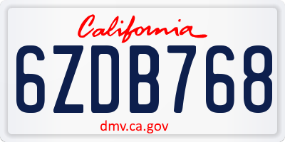 CA license plate 6ZDB768