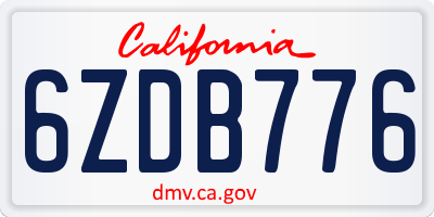CA license plate 6ZDB776