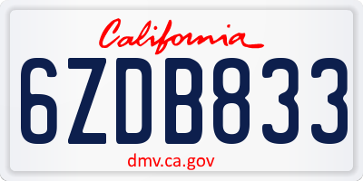 CA license plate 6ZDB833