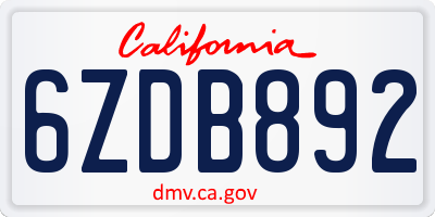 CA license plate 6ZDB892