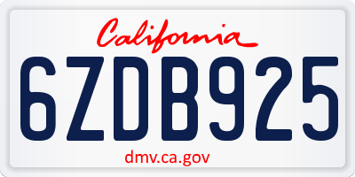 CA license plate 6ZDB925