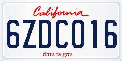 CA license plate 6ZDC016