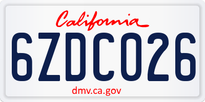 CA license plate 6ZDC026