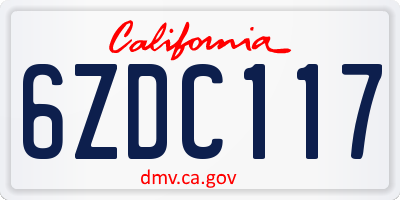 CA license plate 6ZDC117