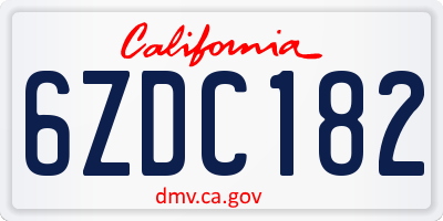 CA license plate 6ZDC182