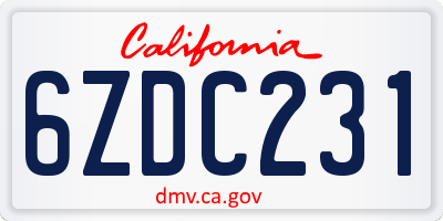 CA license plate 6ZDC231