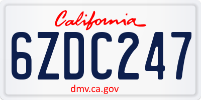 CA license plate 6ZDC247