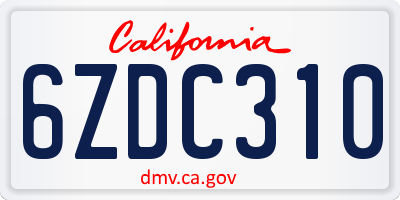 CA license plate 6ZDC310