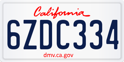 CA license plate 6ZDC334