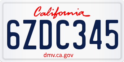 CA license plate 6ZDC345
