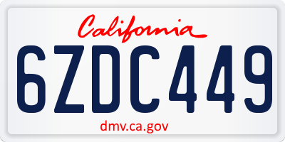 CA license plate 6ZDC449