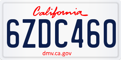 CA license plate 6ZDC460