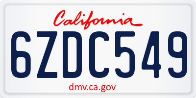 CA license plate 6ZDC549