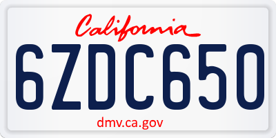 CA license plate 6ZDC650