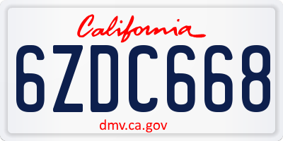 CA license plate 6ZDC668