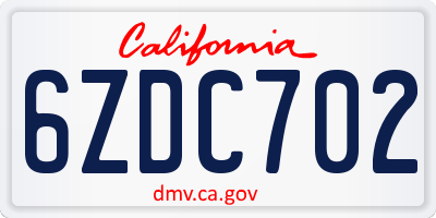 CA license plate 6ZDC702