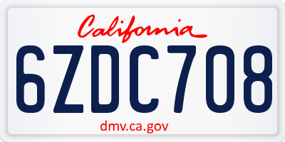 CA license plate 6ZDC708