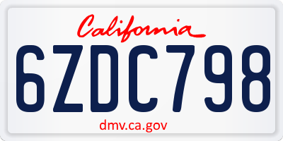 CA license plate 6ZDC798