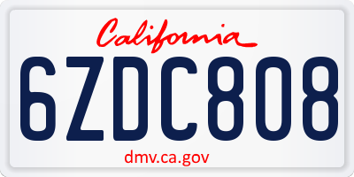 CA license plate 6ZDC808